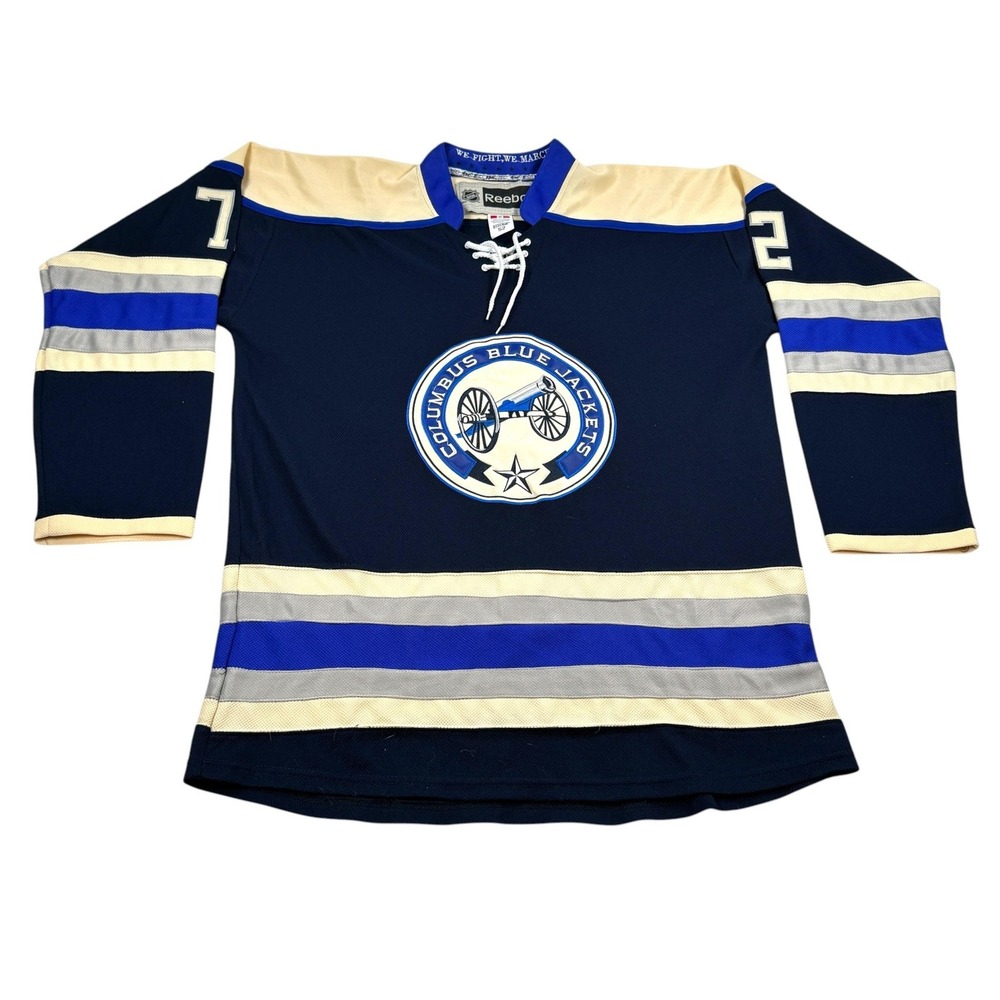 Columbus Blue Jackets Jersey Mens 52 Blue NHL Hockey Reebok Bobrovsky 72 Cannon